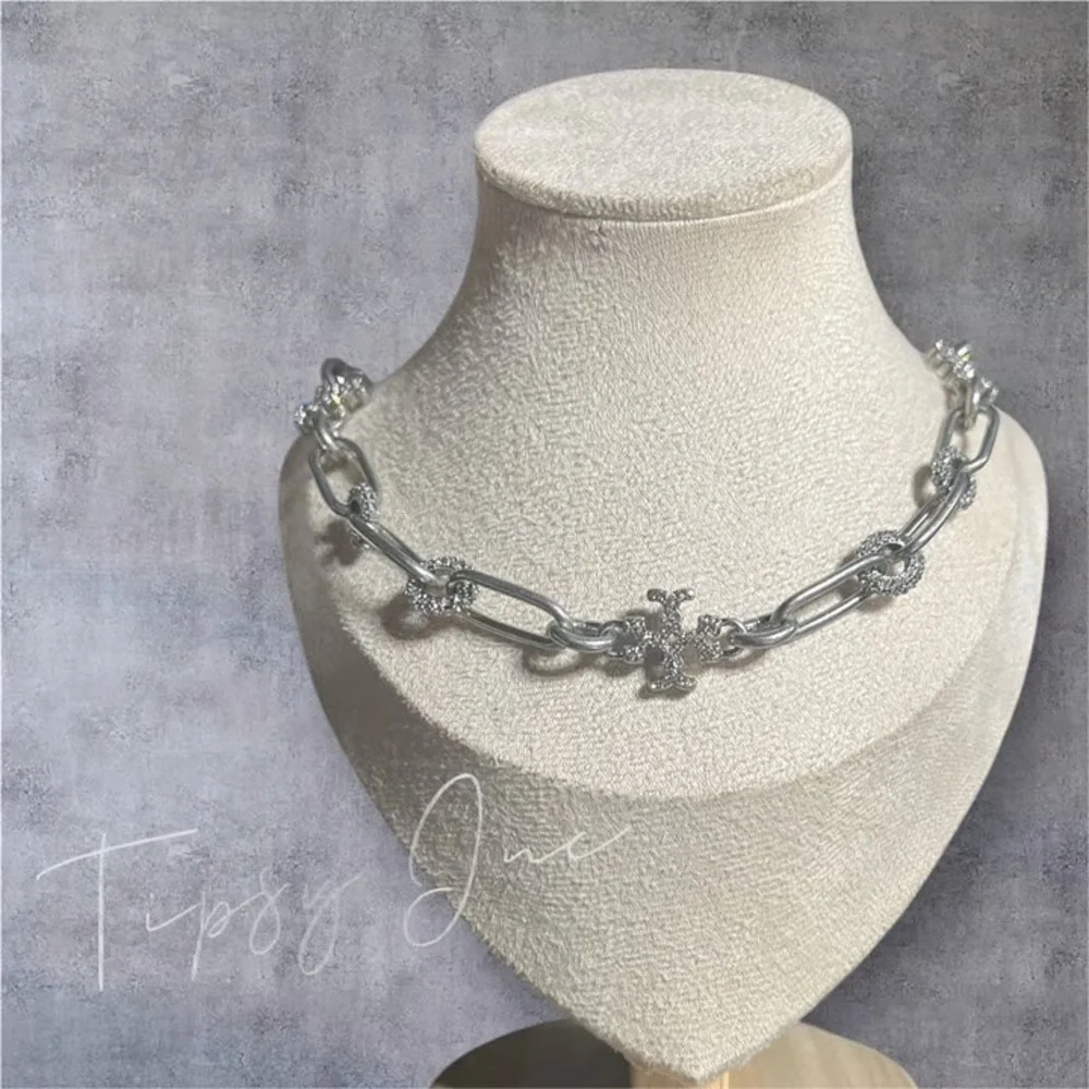 TORY BURCH Roxanne Silver necklace choker with Pave CZ/Crystals NEW with dustbag - Picture 5 of 5